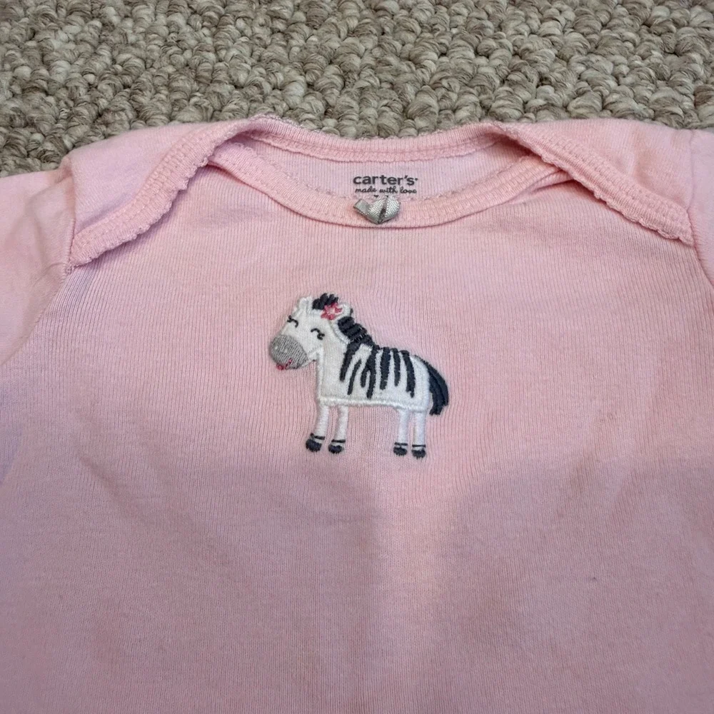 Carters Baby Girl Pink Zebra Bodysuit and Pants Set Size 3 Months Long Sleeve